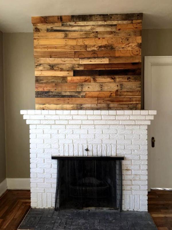 pallet fireplace mantle accent wall