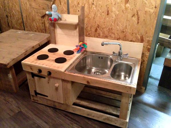 pallet mud kitchen with sink