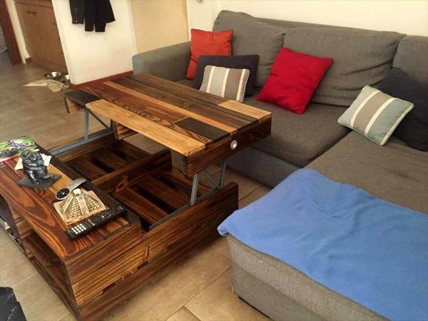 recycled pallet lift-top table