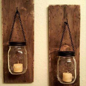 Gorgeous pallet and mason jar candle holders