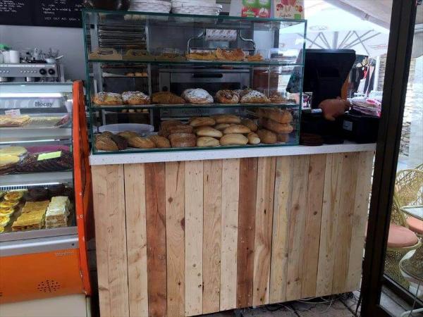 wooden pallet bakery counter