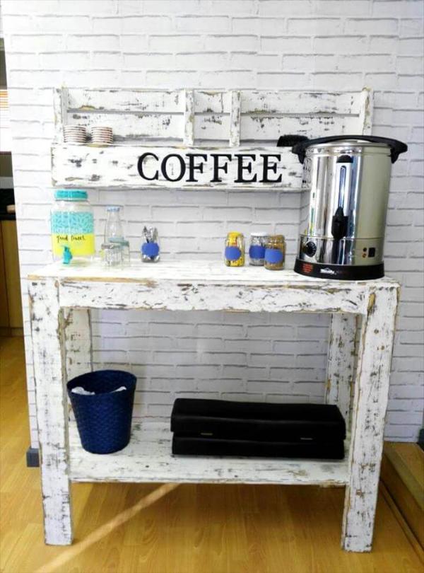 wooden pallet coffee mug rack and console