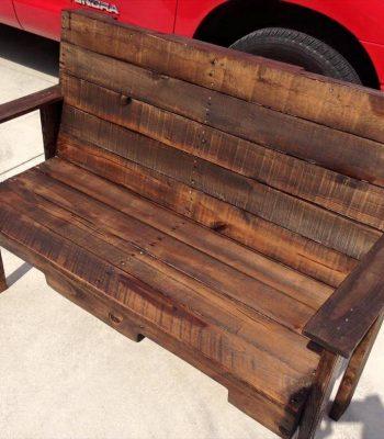 low-cost stained pallet patio bench