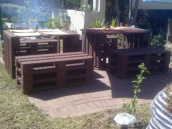 wooden pallet table with matching benches